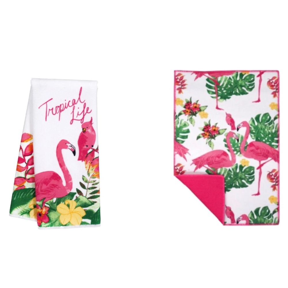Tropical Flamingo Kitchen Dish Towel & Drying Mat Set